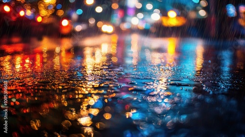 Wallpaper Mural A vibrant, rain-soaked street scene with colorful reflections and bokeh effects. Torontodigital.ca