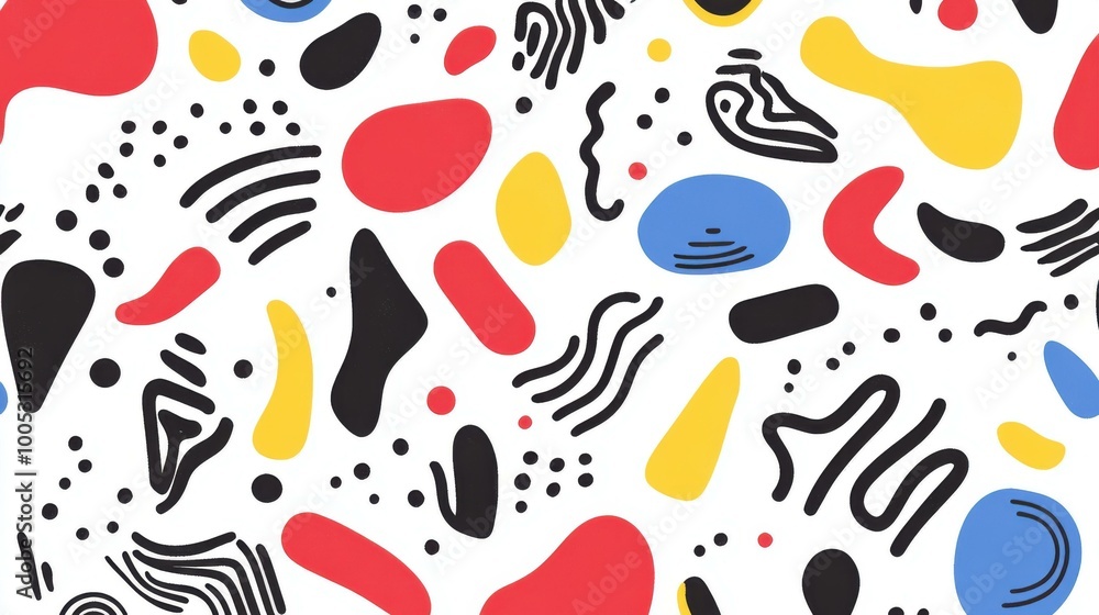 Discover a vibrant flat illustration with playful textures, seamlessly blending Memphis style for a lively aesthetic.