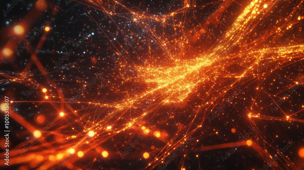 Abstract visualization of glowing lines and particles, suggesting energy and movement. Abstract visualization of glowing lines and particles, suggesting energy and movement.