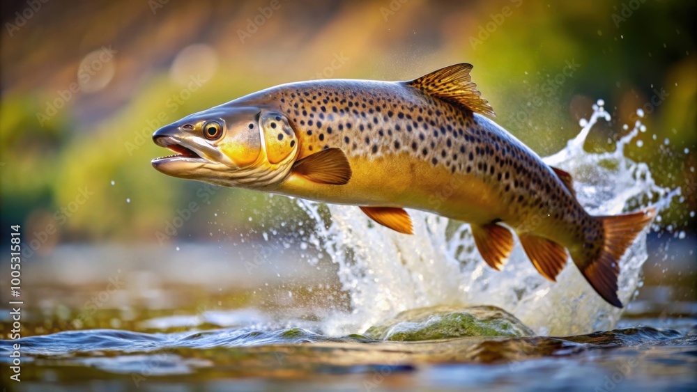 Brown trout jumping out of water with water splash, trout, fish, wildlife, river, nature, water, splash, jumping Brown trout jumping out of water with water splash, trout, fish, wildlife, river, nature, water, splash, jumping