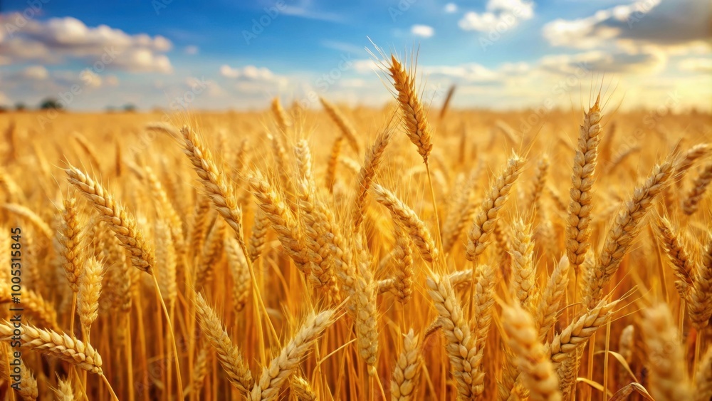 Fototapeta premium Field of golden ripe wheat ready for harvest, symbolizing prosperity and the agricultural roots of Baisakhi festival