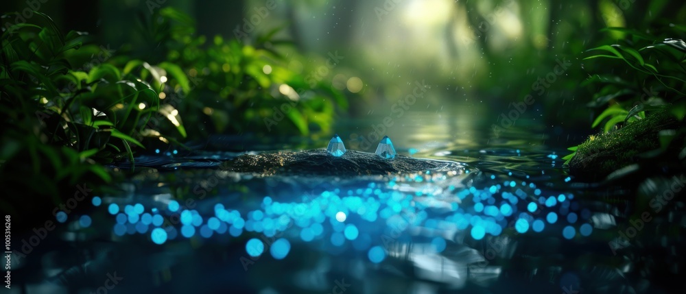 Fototapeta premium Glistening Stream in Lush Forest