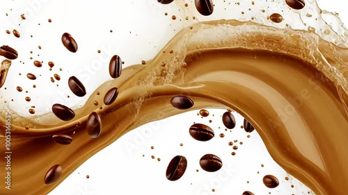 A Wave of Coffee Splashes with Coffee Beans photo