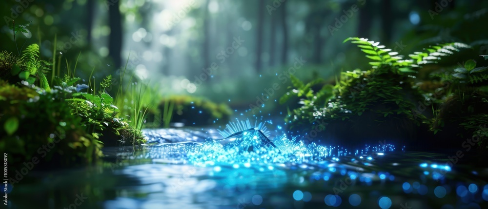 Obraz premium Sparkling Stream in Tranquil Forest Environment