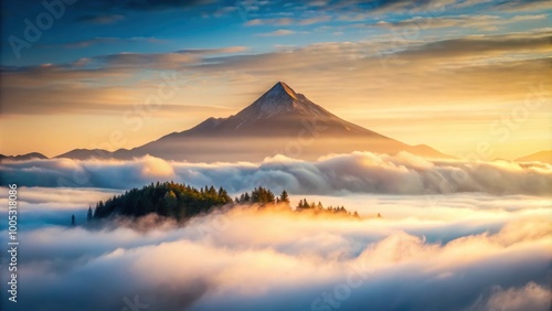 Mountain covered in thick morning fog , fog, mist, sunrise, mountains, landscape, nature, tranquil, serene, peaceful, outdoor, scenery