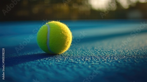 Vibrant Tennis Ball on Blue Court