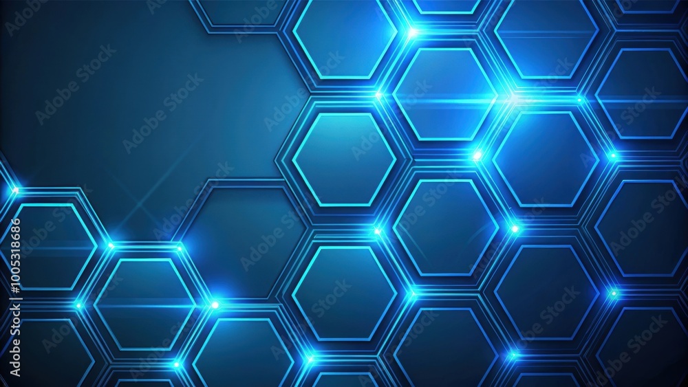 High-tech graphic resource featuring blue neon hexagons on a dark blue background, technology High-tech graphic resource featuring blue neon hexagons on a dark blue background, technology