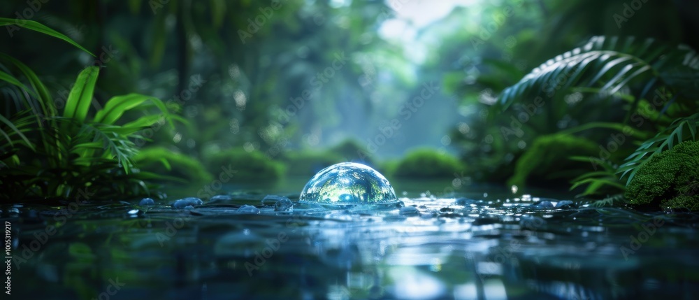 Naklejka premium Glistening Stream in a Lush Forest Setting
