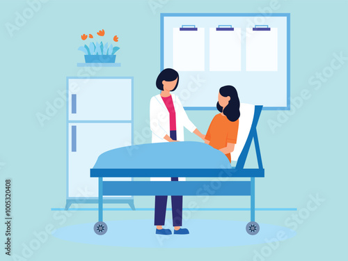 Patient in doctor office. Physician medical consulting. Diagnosis treatment patients in hospital, healthcare vector concept. Diagnosis patient and care, treatment healthcare illustration