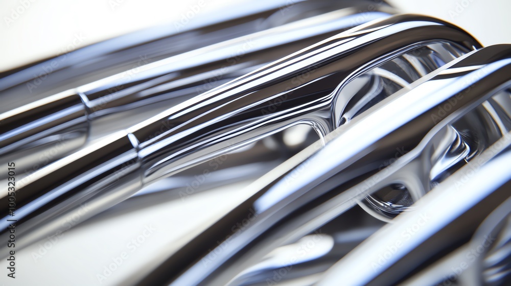 Close-up of shiny chrome metal in a streamlined design, showcasing elegance and precision in modern craftsmanship. Close-up of shiny chrome metal in a streamlined design, showcasing elegance and precision in modern craftsmanship.