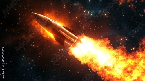 Wallpaper Mural 3D render of a space rocket blasting off, with an emphasis on the powerful thrust, fiery exhaust, and ascending trajectory Torontodigital.ca