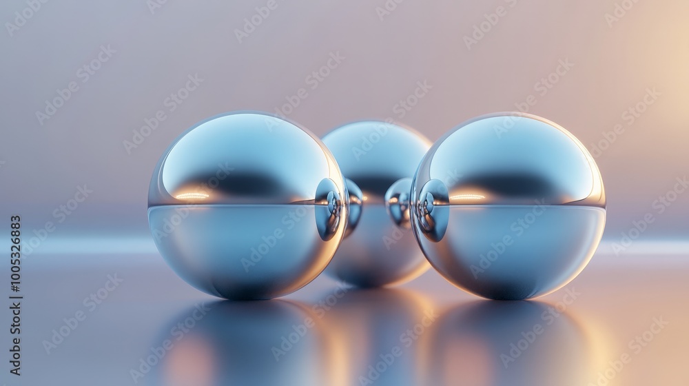 3D render of abstract spheres with a reflective metallic finish, set against a gradient background for a sleek, contemporary look 3D render of abstract spheres with a reflective metallic finish, set against a gradient background for a sleek, contemporary look