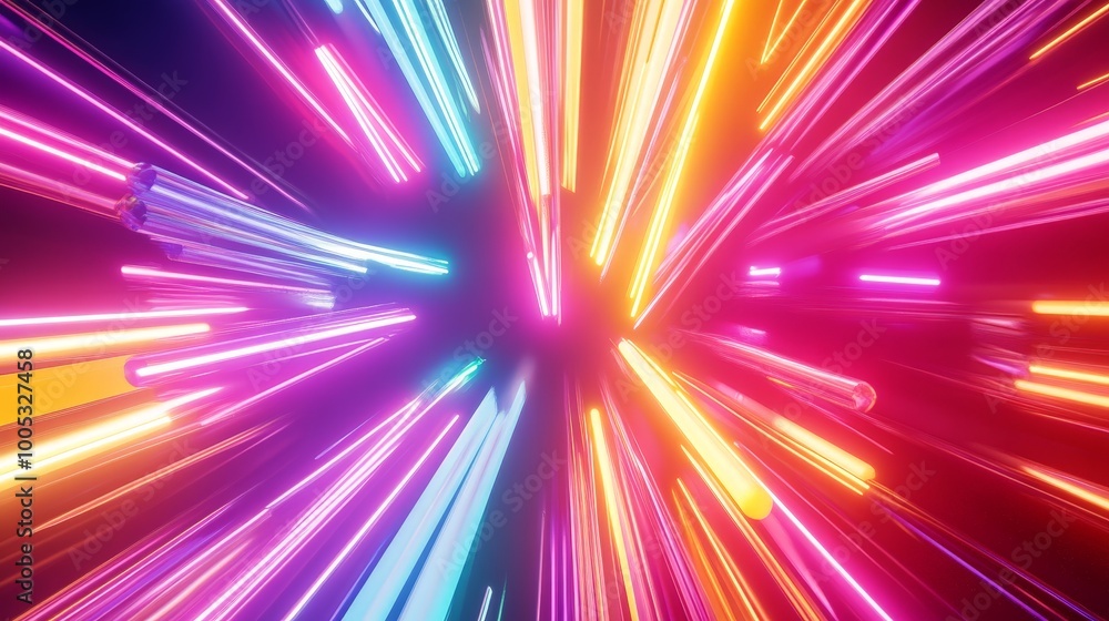 3D render of an abstract background with vibrant, colorful spectrum, featuring bright neon rays and glowing lines creating a dynamic, energetic scene 3D render of an abstract background with vibrant, colorful spectrum, featuring bright neon rays and glowing lines creating a dynamic, energetic scene