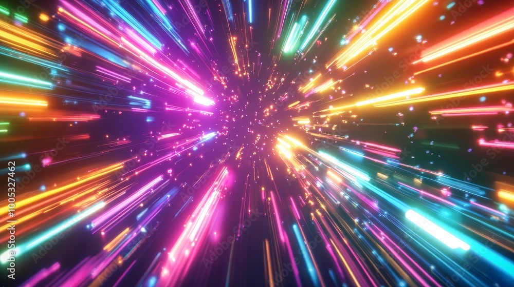 3D render of an abstract background with vibrant, colorful spectrum, featuring bright neon rays and glowing lines creating a dynamic, energetic scene 3D render of an abstract background with vibrant, colorful spectrum, featuring bright neon rays and glowing lines creating a dynamic, energetic scene