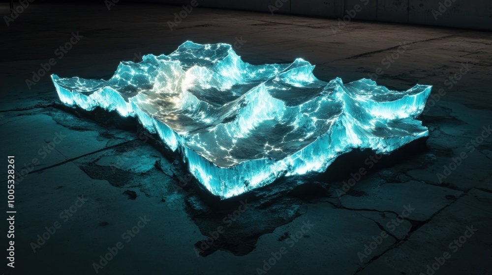 Fototapeta premium A glowing, abstract representation of waves, illuminated in a dark space.