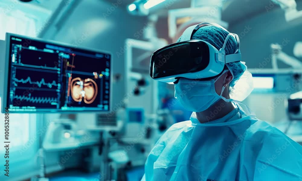 Virtual surgery shown through VR glasses, Medical Simulator Virtual surgery shown through VR glasses, Medical Simulator
