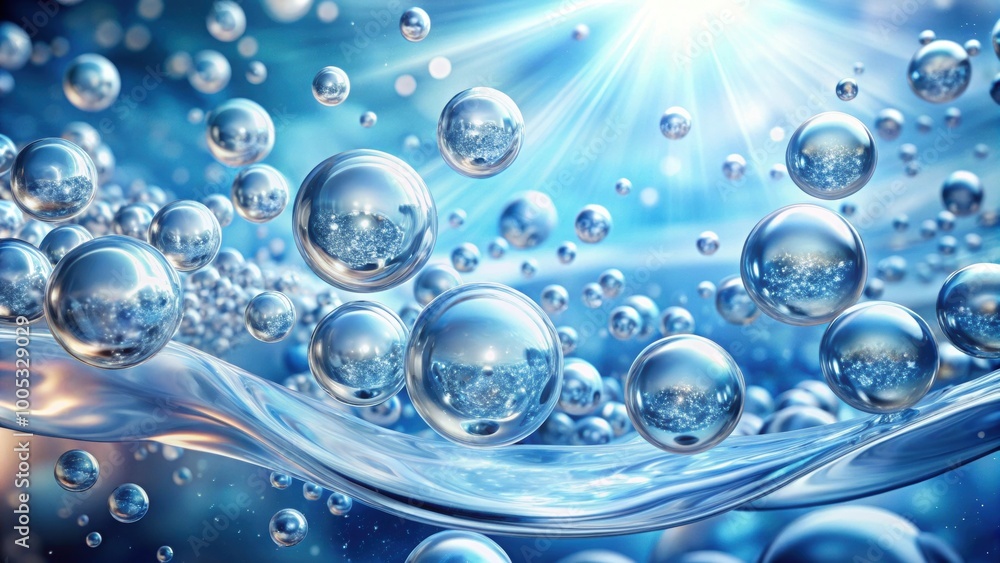 Oxygen bubbles and hyaluronic acid in water creating a refreshing and hydrating skincare experience Oxygen bubbles and hyaluronic acid in water creating a refreshing and hydrating skincare experience