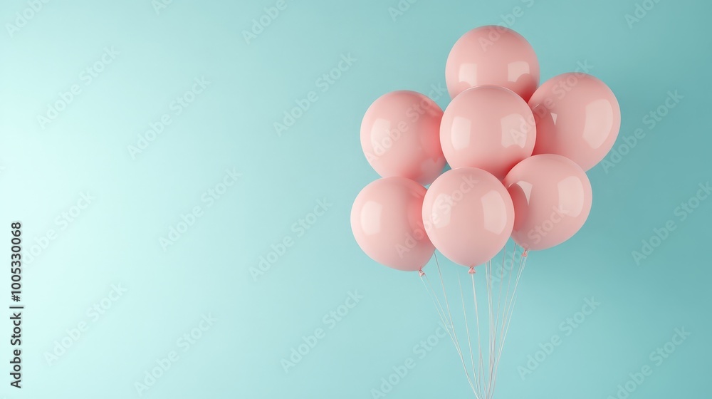 3D render of pink balloons on a pastel blue backdrop, adding a touch of elegance and cheerfulness to the design 3D render of pink balloons on a pastel blue backdrop, adding a touch of elegance and cheerfulness to the design