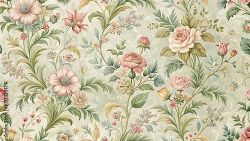 Vintage floral wallpaper with intricate botanical designs and pastel color palette, floral, vintage, wallpaper, background