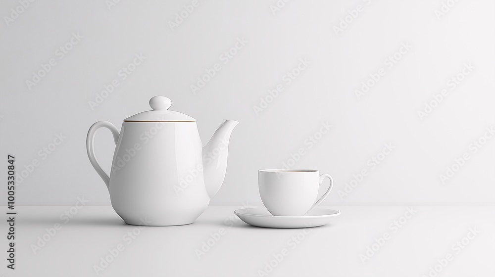 Elegant White Tea Set on Minimalist Background Elegant White Tea Set on Minimalist Background