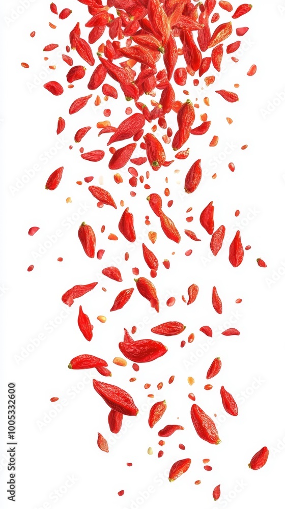 Vibrant Red Goji Berries in Motion on White Background Generative AI Vibrant Red Goji Berries in Motion on White Background Generative AI