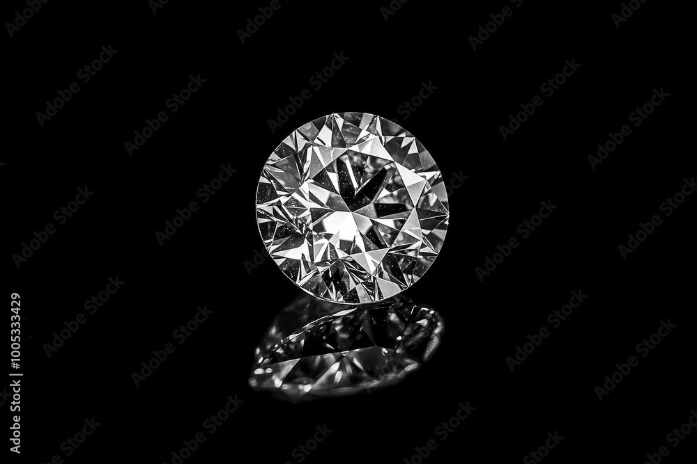 Diamond isolated on black background. Round brilliant cut. with generative ai Diamond isolated on black background. Round brilliant cut. with generative ai