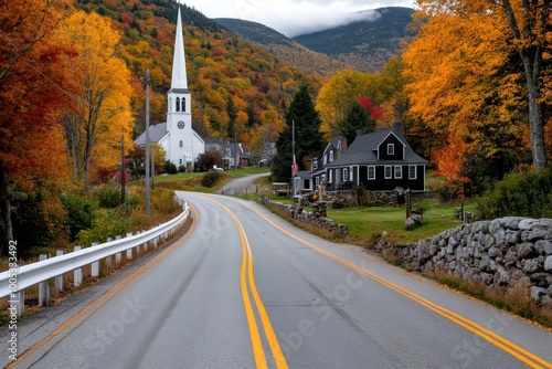 A quaint rural community with a church, schoolhouse, and local cafÃ©, where life moves at a slower pace and people greet each other by name.