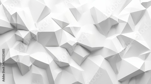 3D white low poly background with detailed geometric facets, providing a sophisticated texture for design