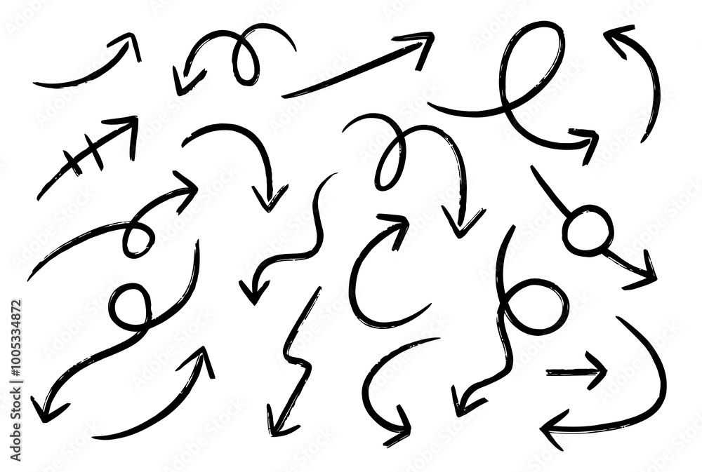 Set of Hand drawn vector arrows doodle on white background. design element vector illustration. 02