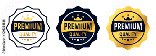 Premium quality gold vector badge. Golden label with stars and crown isolated on white background