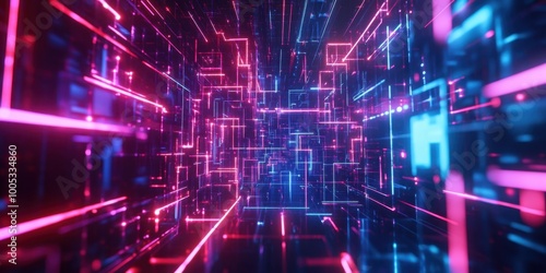 abstract futuristic background with neon lights and lines