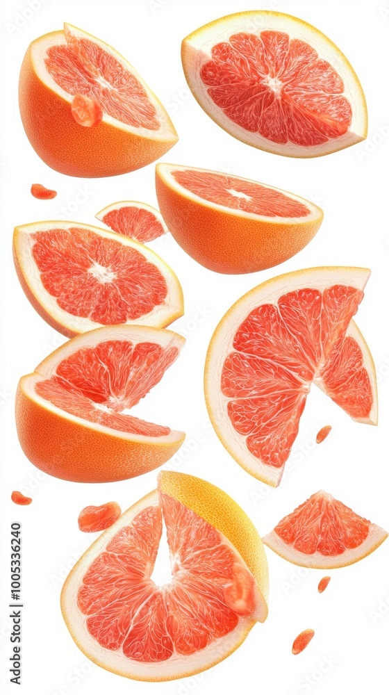 Fresh Grapefruit Segments on White Background Generative AI Fresh Grapefruit Segments on White Background Generative AI