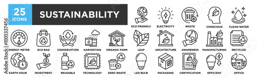 Sustainability icon collection set. Containing design ecology, sustainable, eco, nature, green