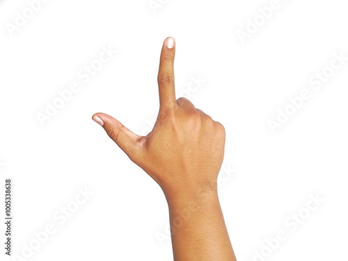 Hand Gesture Sign Language 'L' Symbol on White Background - Stock Photo