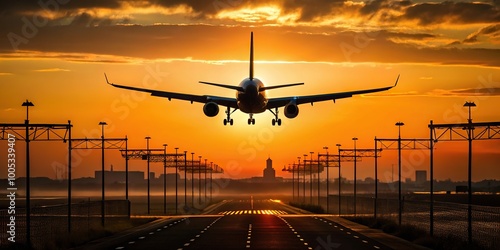 Plane landing in Philadelphia airport reflected in terminal silhouette