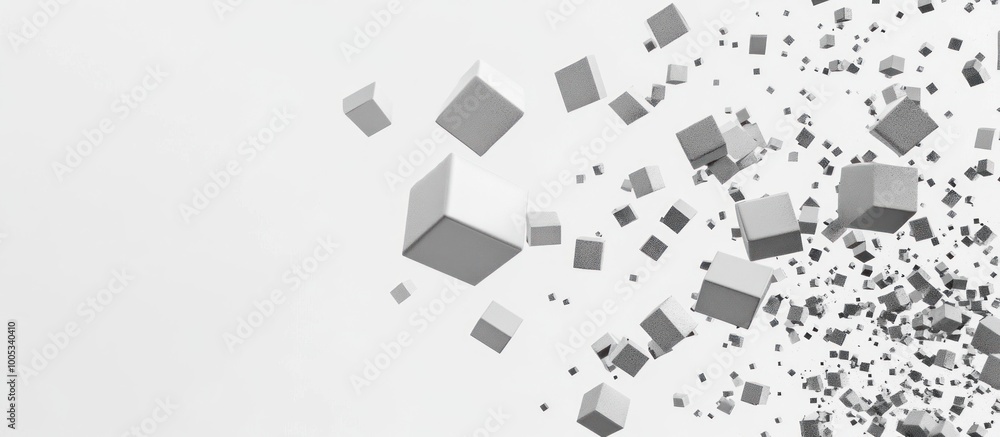 Abstract 3D Cube Explosion in White Space Abstract 3D Cube Explosion in White Space