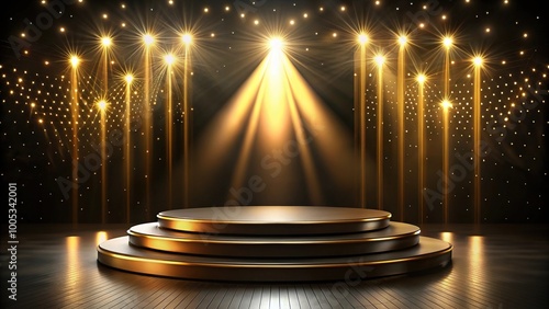 Podium and stage with golden lighting effect