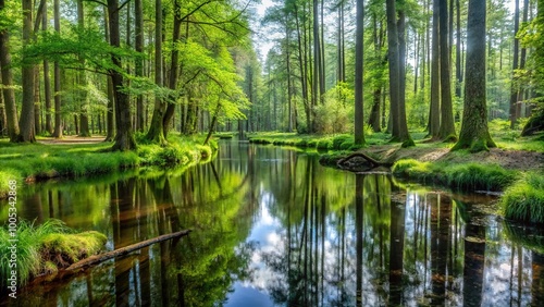 Polish part of Bialowieza Forest with tilted angle perspective