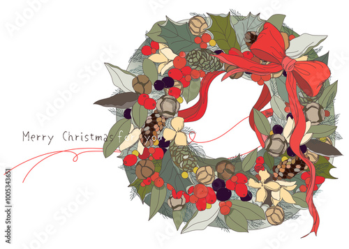 シックでおしゃれなクリスマスリースのイラスト