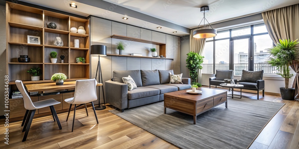 Sophisticated, space-saving furniture merges luxury and practicality, perfect for small apartments, enhancing style and Sophisticated, space-saving furniture merges luxury and practicality, perfect for small apartments, enhancing style and