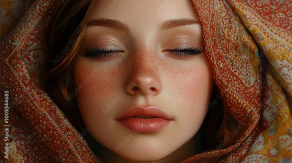Close-up Portrait of a Woman with Freckles and Eyes Closed Close-up Portrait of a Woman with Freckles and Eyes Closed