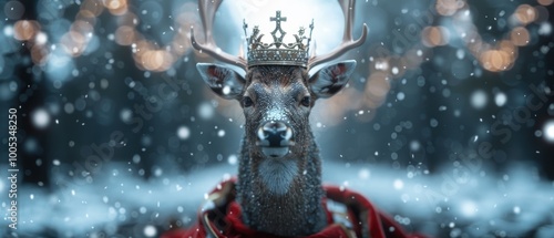 Regal Deer Close-Up in Winter Wonderland photo