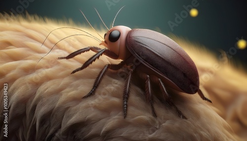 Parasitic relationship concepts - Close-up of a parasitic insect attaching itself to an animal. photo