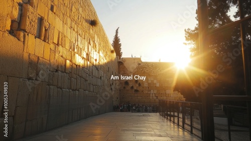 Close-up of the Western Wall at sunset, featuring 