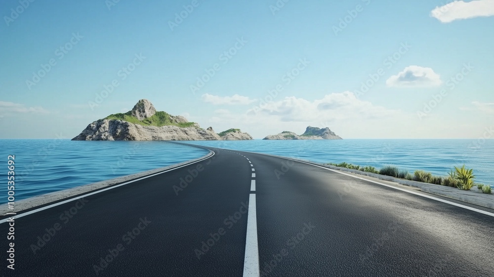 Asphalt highway road and ocean marine view holiday coastline destination Asphalt highway road and ocean marine view holiday coastline destination