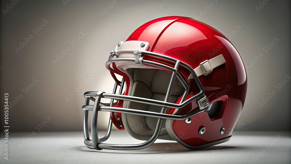 Fototapeta premium red American football helmet with white chin bar isolated on clear background tilted angle