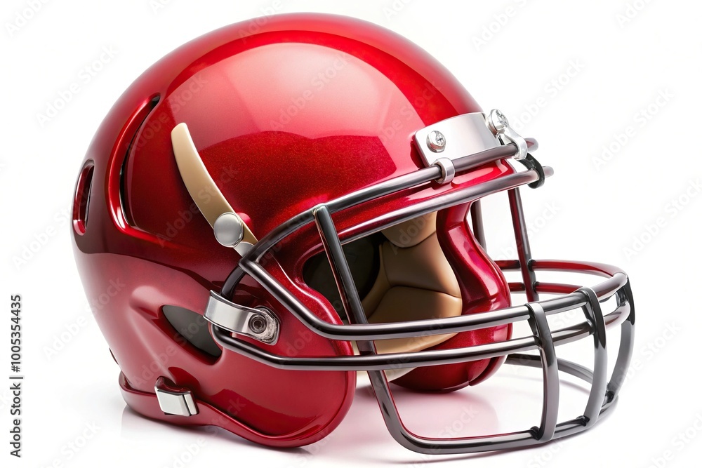 Fototapeta premium Red American football helmet isolated on white background with clipping path