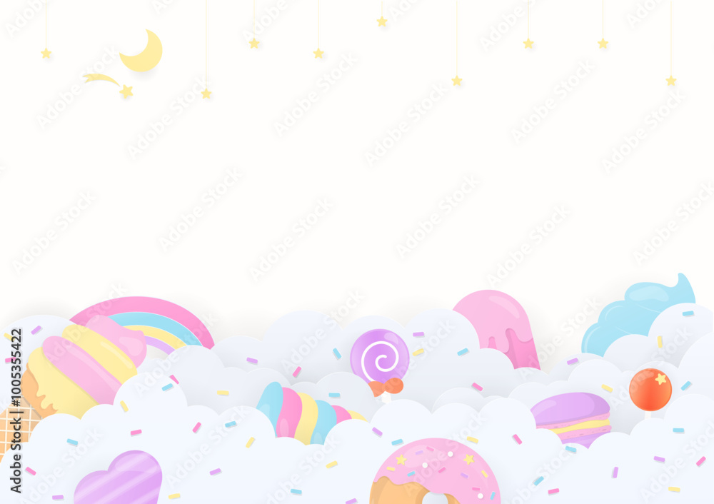 Sweet dessert with sprinkles and stars background Sweet dessert with sprinkles and stars background