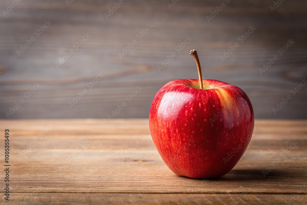 Red apple on wooden table with brain decorations, minimalist Red apple on wooden table with brain decorations, minimalist