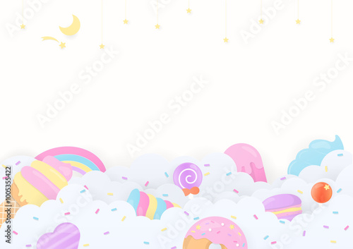 Sweet dessert with sprinkles and stars background